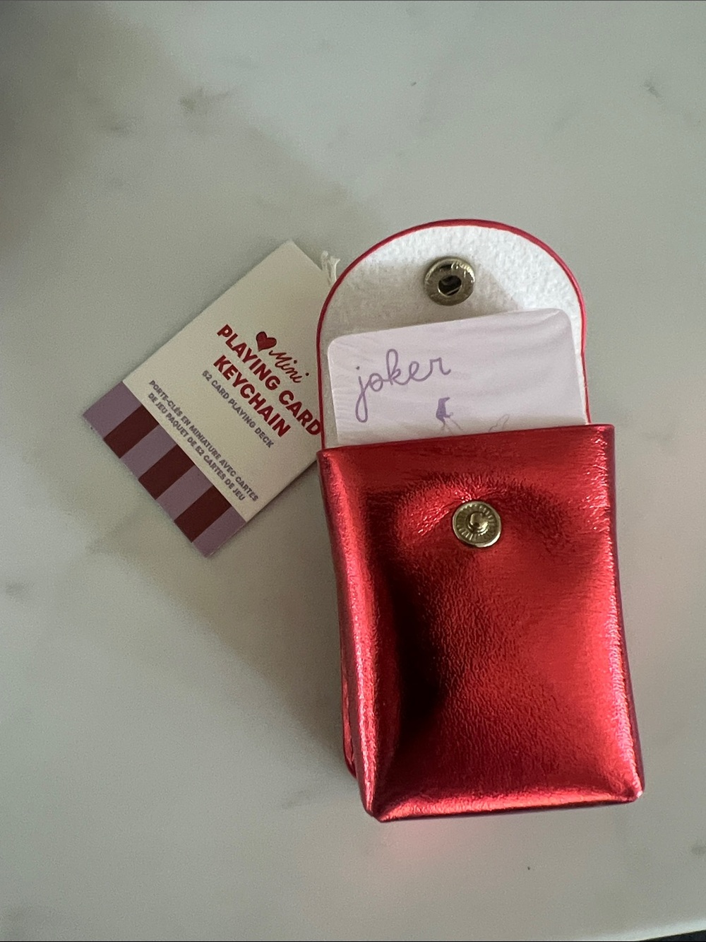 Mini Playing Card Keychain Pouch - Metallic Red